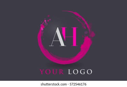 AH Circular Letter Brush Logo. Pink Brush with Splash Concept Design.