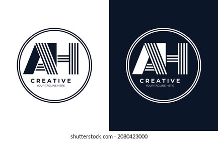 Monograma con logotipo de letras creativas AH con elemento de color negro sólido y estilo de línea en círculo, diseño vectorial, emblema, símbolo 