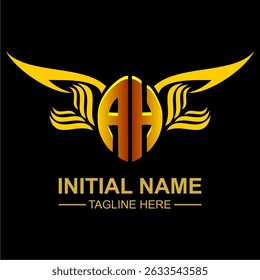 AH Golden Wing Emblem Logo with elegant gold wings, sleek and modern design. Ideal for branding, creative projects, luxury businesses, or artistic ventures.