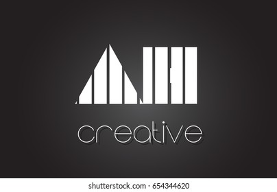 AH A H Creative Letter Logo Design With White and Black Lines.
