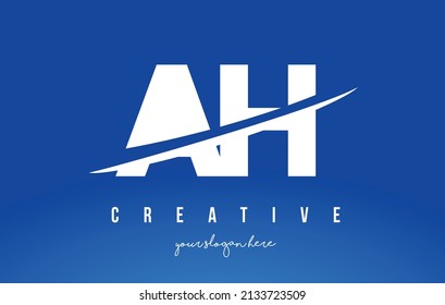 AH A H Letter Modern Logo Design with Swoosh Cutting the Middle White and Yellow Background.