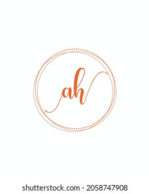 AH hand writing letter with circle. AH logo or icon monogram