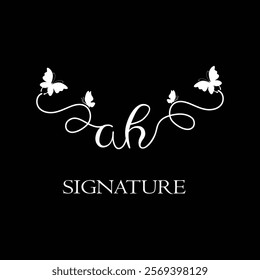AH Handwritten initial letter, AH simple signature vector logo with butterfly shape variation, beauty, photography letter logo design. A H