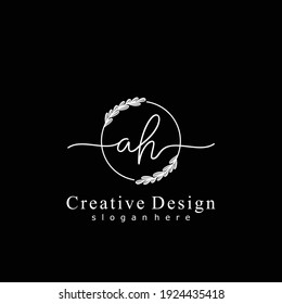 AH Caligrafía inicial logotipo manuscrito. Alfabeto escrito a mano en la plantilla de logotipo. Cartas y alfabetos para la firma, boda, moda, floral y botánica 