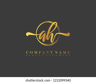 AH initial handwriting logo circle template vector