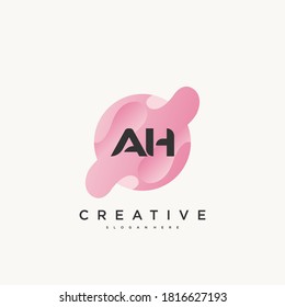 AH Initial Letter logo icon design template elements with wave colorful art.