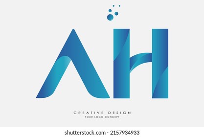 Diseño del logotipo de las letras iniciales AH con colores azul plegable acoplados superpuestos.