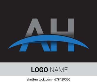 AH initial logo company name colored grey and blue swoosh design.