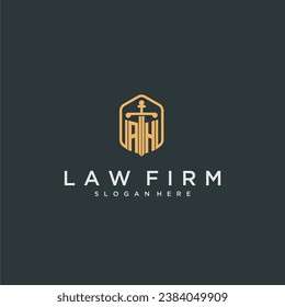 AH initial logo monogram with shield and sword style design for law firm