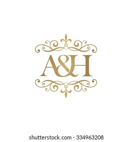 A&H Initial logo. Ornament ampersand monogram logo gold