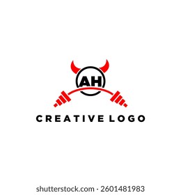 AH initial monogram for fitnes or gym logo with devil style design