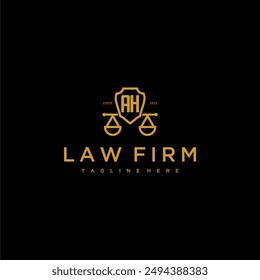 Un monograma inicial para el logotipo de la firma de abogados con escalas y escudo de Imagen de lujo