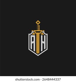 Monograma inicial AH para imagem de escudo e espada