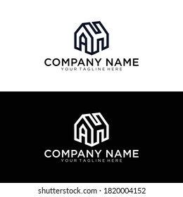 AH initials logo vector with minimalist house design