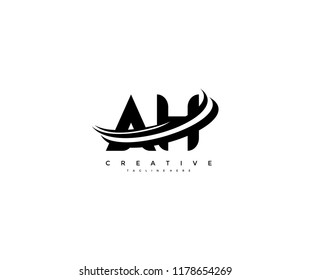 AH Letter Creative Modern Monogram Three Black Swoosh Design Logo