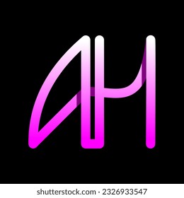 Vektor-Illustration des ersten AH-Buchstabens für das Design des Logos. violetter weißer Typografie auf schwarzem Hintergrund