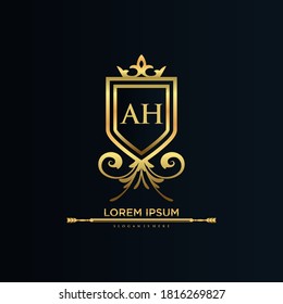 AH Letter Initial with Royal Template.elegant with crown logo vector, Creative Lettering Logo Vector Illustration.	