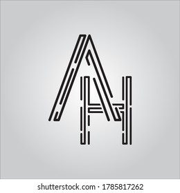 AH-Buchstaben Logo auf weißem Hintergrund. Das schöne Logo auf schwarzem Buchstaben.