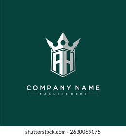 Logotipo inicial del monograma de la letra de AH para el diseño del escudo y de la corona