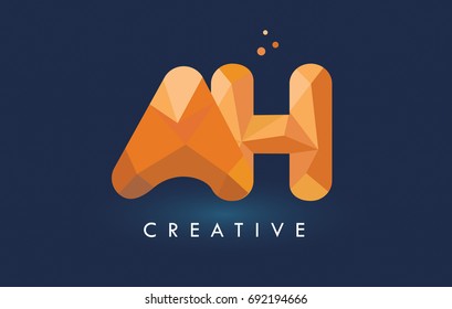 AH Letter With Origami Triangles Logo. Creative Yellow Orange Origami Design Letters.