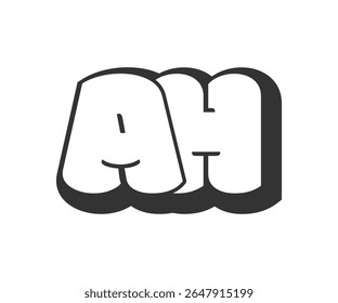 AH logo, bubble comic lettering, rounded in graffiti style black and white silhouette. Trendy preschool A and H letter text for festival party, personal initials, children funky print and web