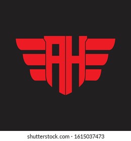 AH Logo monogram with emblem and wings element design template on red colors