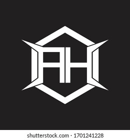 Monograma de logotipo AH con modelo hexagonal y cuatro trapos