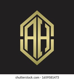 AH Logo monogram with hexagon shape and outline slice style with gold colors