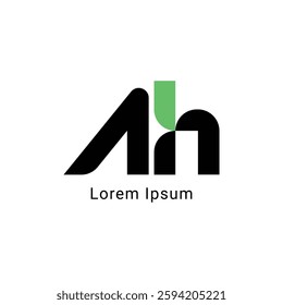 AH Minimalist Logo Design,  Letter AH, AH, Black and Green Color Abstract letter icon AH logo. R H,