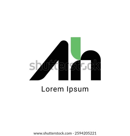 AH Minimalist Logo Design,  Letter AH, AH, Black and Green Color Abstract letter icon AH logo. R H,