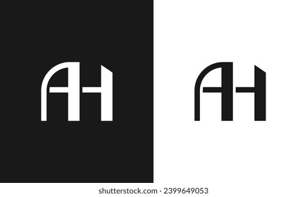 AH monogram logo design in black white colors. Architecture logo initial letters AH logotype icon vector