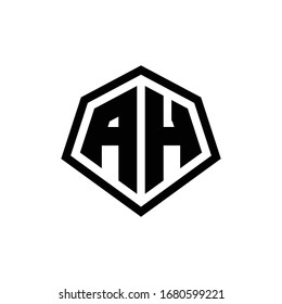 AH monogram logo with hexagon shape and line rounded style design template isolated on white background