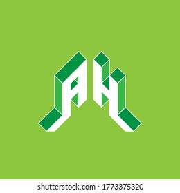 AH - Monograma o logotipo. A y H - código de 2 letras. Fuente isométrica 3d para el diseño. Letras originales de tres dimensiones. Vector.
