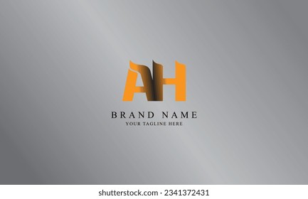 Marca de color cálido gradiente negro de color naranja AH diseño de logotipo vectorial mínimo con plantilla de fondo gradiente gris.