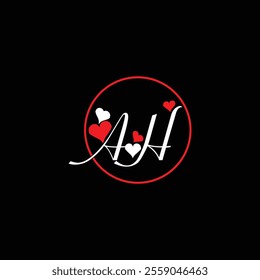 AH Signature Letter Love Logo with circle, Letter AH, AH Signature Logo Icon Vector Icon For Valentine