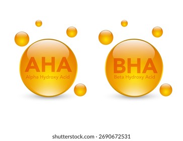 AHA and BHA icon. Alpha hydroxy acid and beta hydroxy acid. Dermal and beauty. Vector stock illustration. Stock illustration.