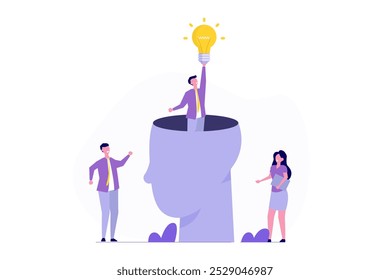 Aha momento, ideia, pensamento, solução, eureka, conceito de tempestade cerebral. Ilustração vetorial.