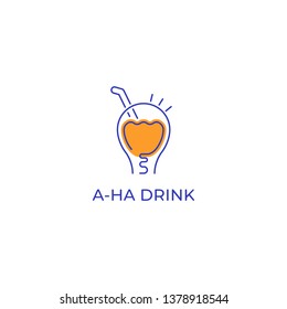 A-ha smart idea drink cafe logo in monoline outline line style round icon