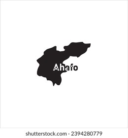 Mapa de Ahafo y diseño de letras negras sobre fondo blanco