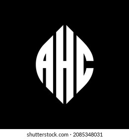 AHC circle letter logo design with circle and ellipse shape. AHC ellipse letters with typographic style. The three initials form a circle logo. AHC Circle Emblem Abstract Monogram Letter Mark Vector.