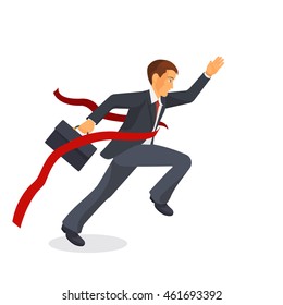 Ahead of the competition concept, man is victoriously running ahead of his rivals, colorful vector flat illustration
