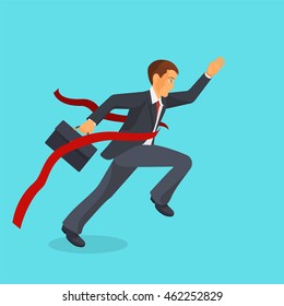 Ahead of the competition concept, man is victoriously running ahead of his rivals, colorful vector flat illustration