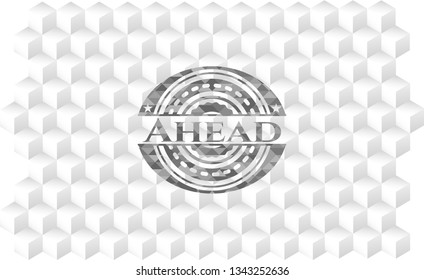 Ahead grey emblem with geometric cube white background