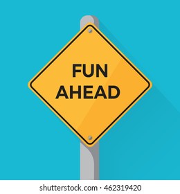 Ahead of the pack concept showed with yellow traffic sign, colorful vector flat illustration