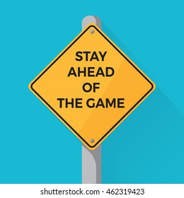Ahead of the pack concept showed with yellow traffic sign, colorful vector flat illustration