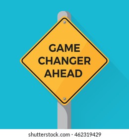 Ahead of the pack concept showed with yellow traffic sign, colorful vector flat illustration