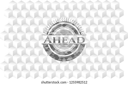 Ahead realistic grey emblem with cube white background