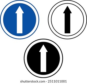 Ahead Signs. Blue Road Signs. Up Arrow. Black and White Vector Icons