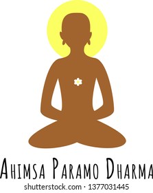  Ahimsa Paramo Dharma 
meaning "Non violence is the highest Dharma"Vector Illustration Of Tirthankara Mahavira of Jainism