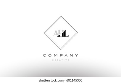 ahl a h l retro vintage simple rhombus three 3 letter combination black white alphabet company logo line design vector icon template 